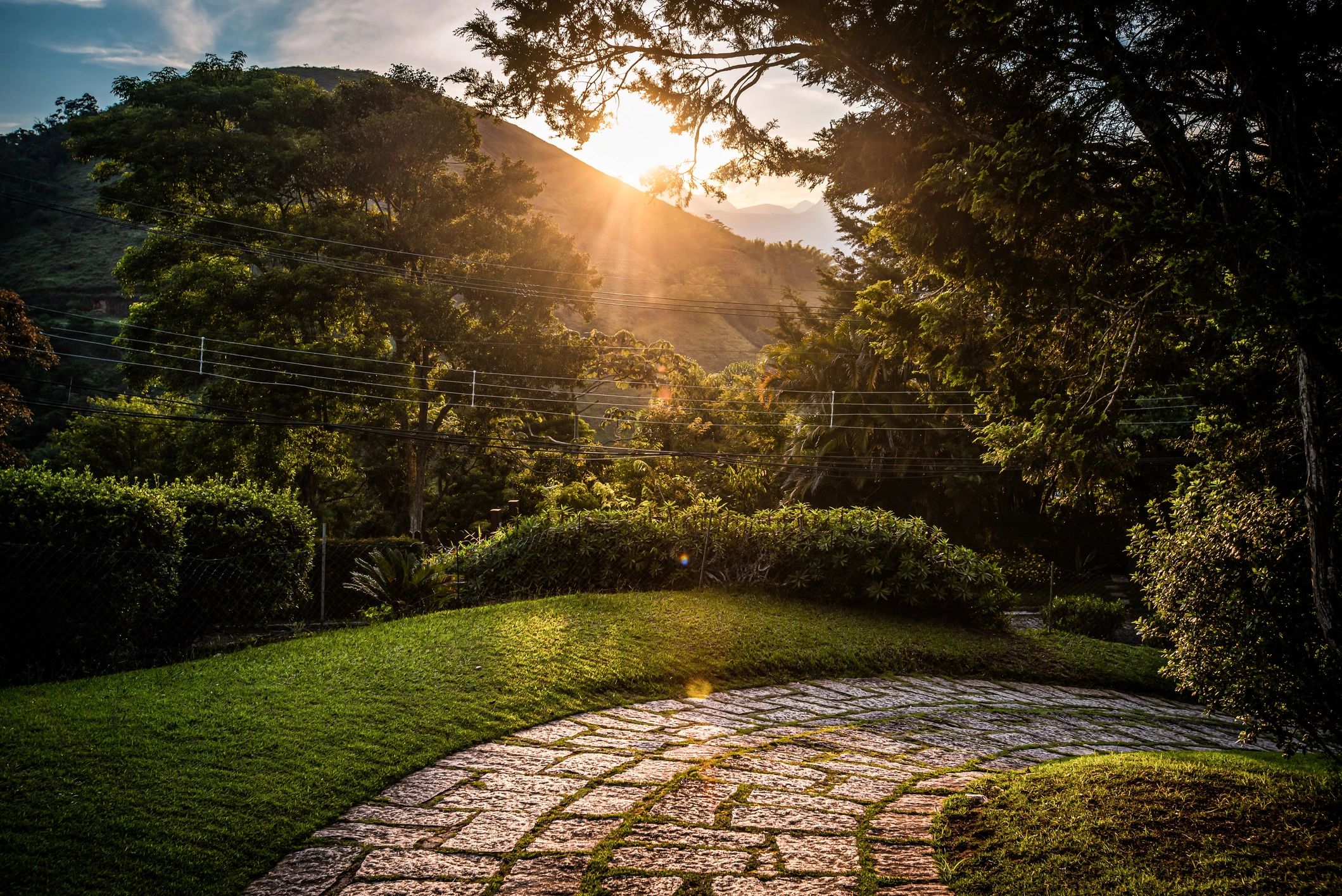 A peaceful countryside scene in Brazil during the golden hour